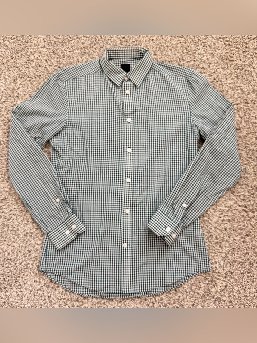 H&M Green and White Gingham Button-Down Shirt